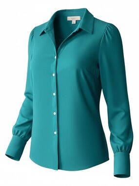 LOFT Teal/Jade Long Sleeve Button Down Shirt